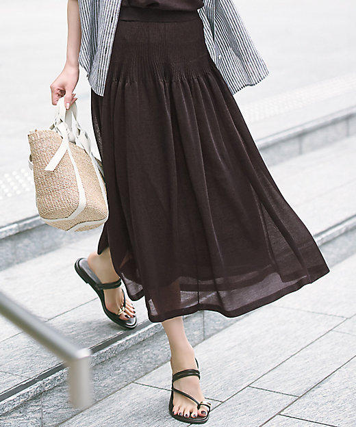 洗える】シャイニーシアーニット フレア スカート