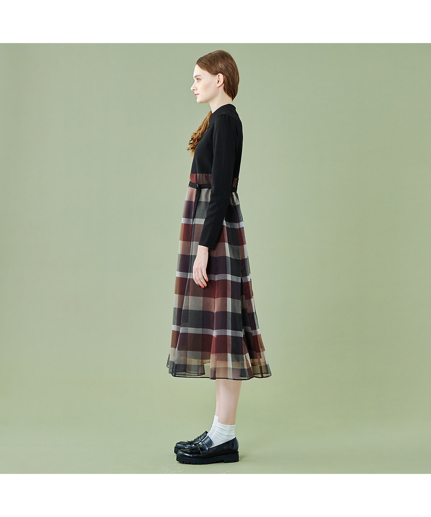 ブルーレーベルクレストブリッジ☆チェックジャカードニットワンピース