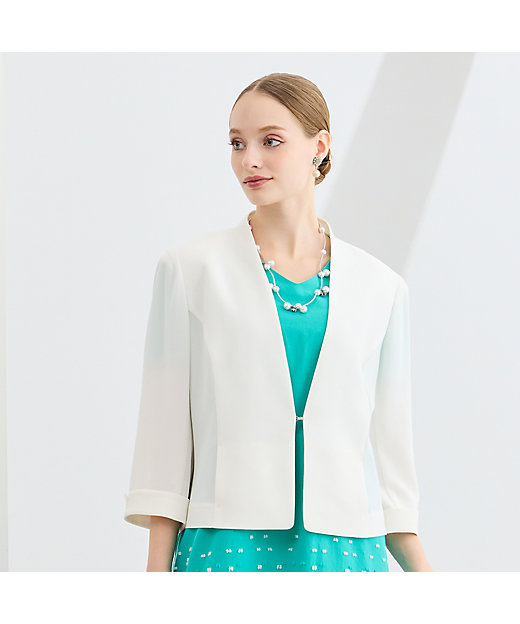 M～4L・セットアップ対応】バックサテン梨地ノーカラージャケット