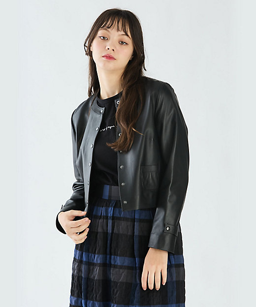 レザー ノーカラー ジャケット ”Mignon