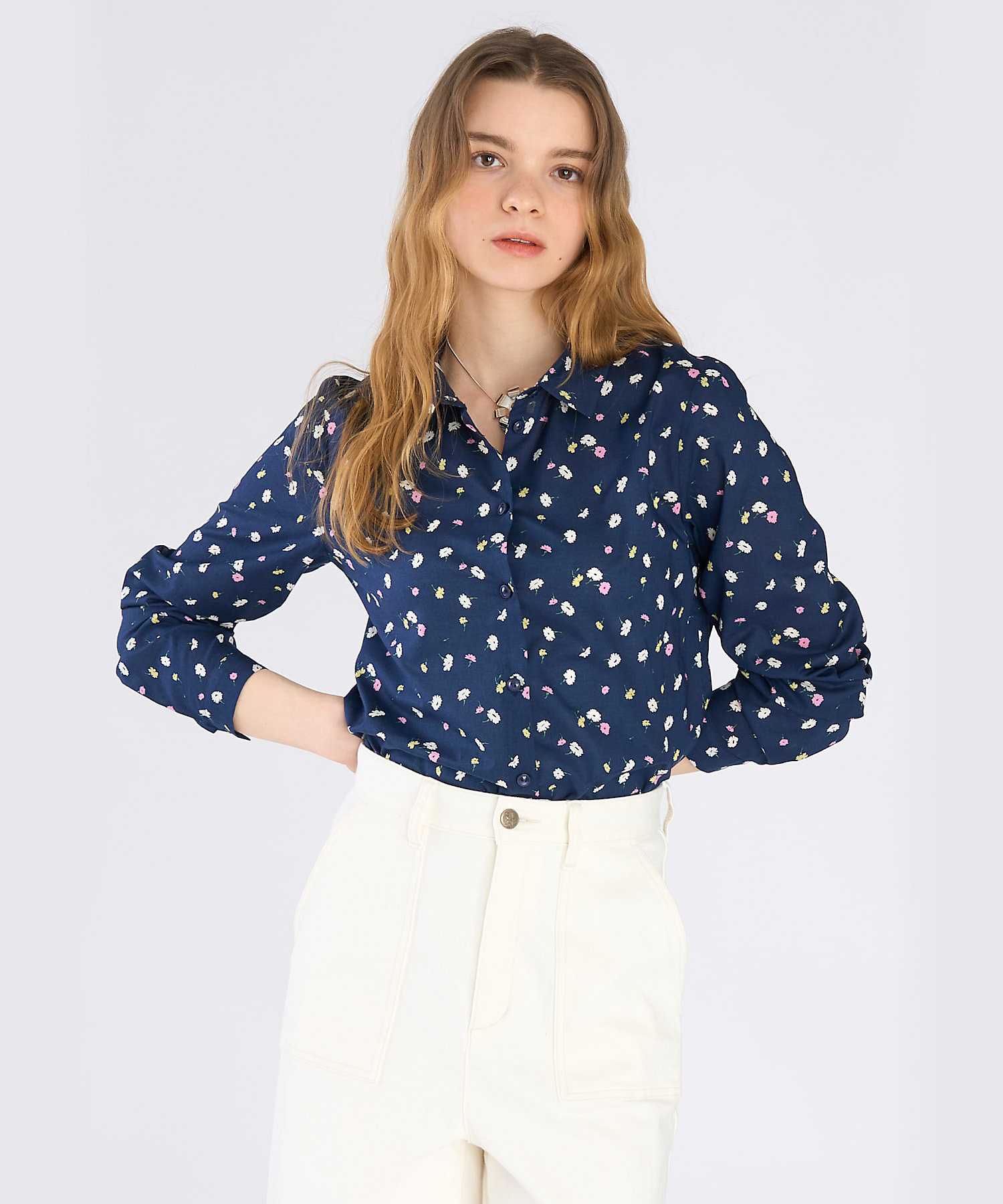 フラワープリント コットン 長袖 ブラウス（6525WA07680