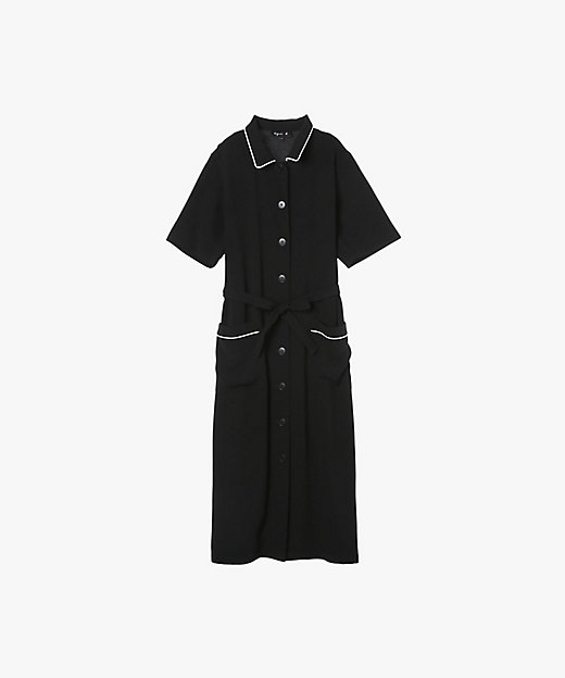 ブラック トリアセテート クレープ 半袖 ワンピース ”New