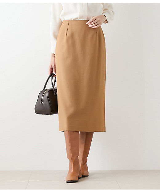 L】【ストレッチ】ウールブレンドダブルクロス ロングタイトスカート