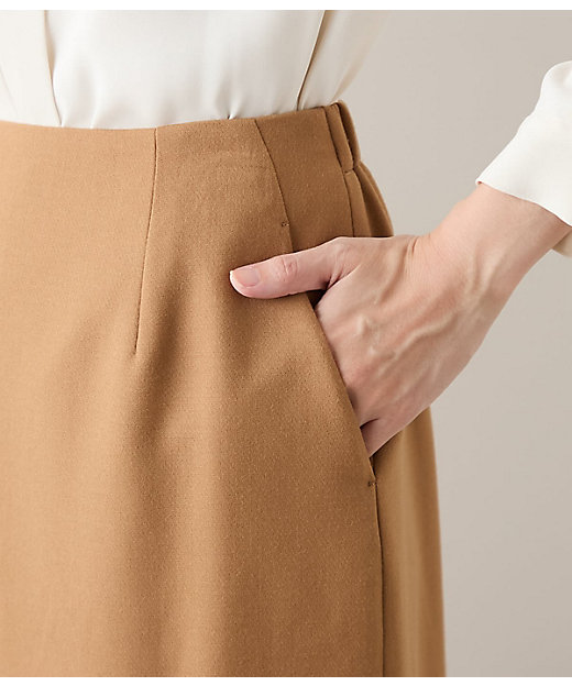 L】【ストレッチ】ウールブレンドダブルクロス ロングタイトスカート