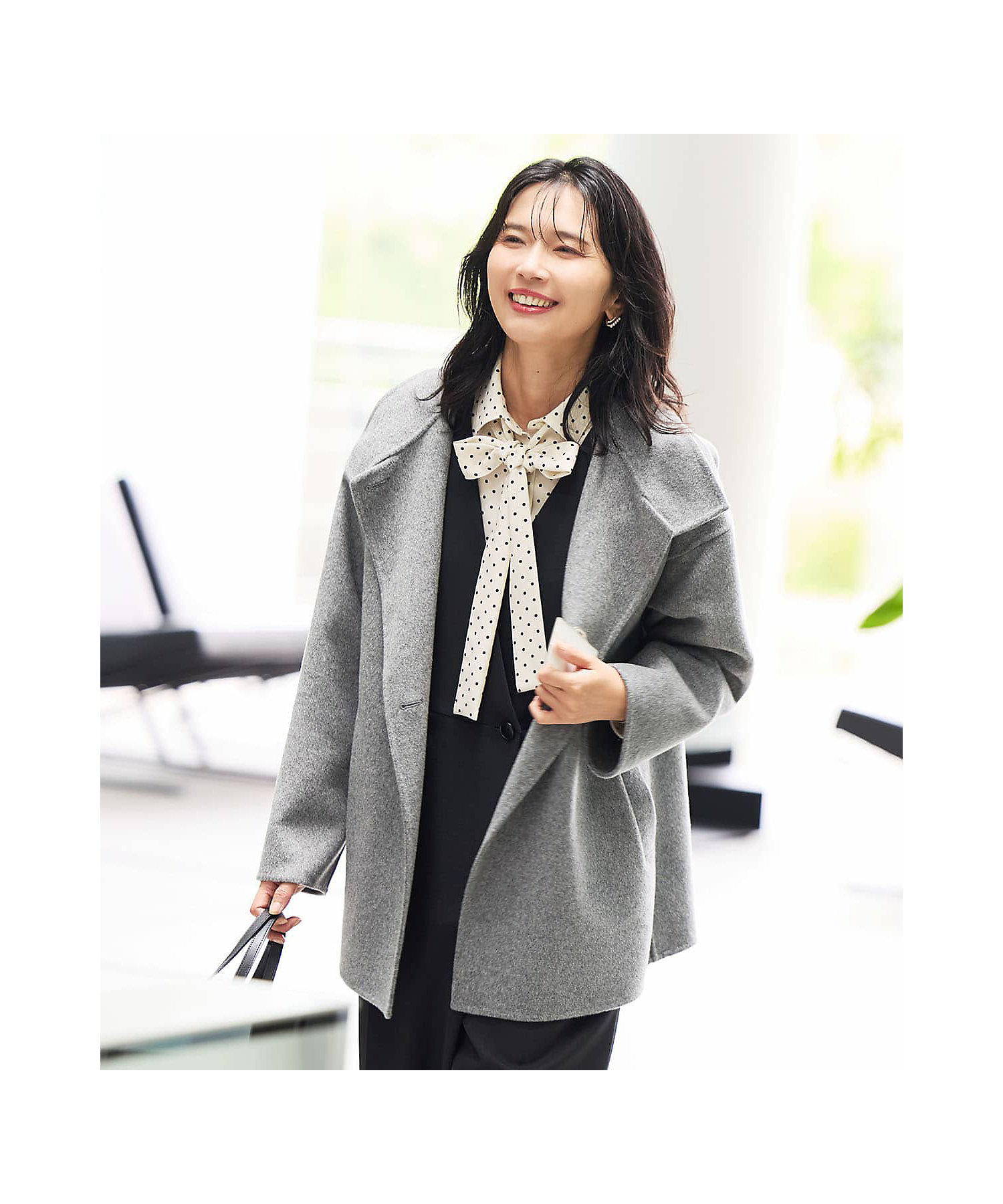 L】ウールナイロンリバー スタンドショートコート