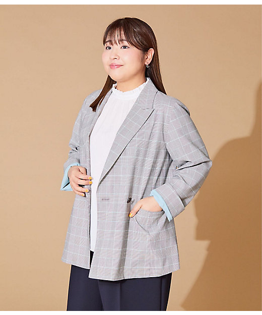 L】【ウォッシャブル】綿麻カラードグレンチェック ピークドラペル