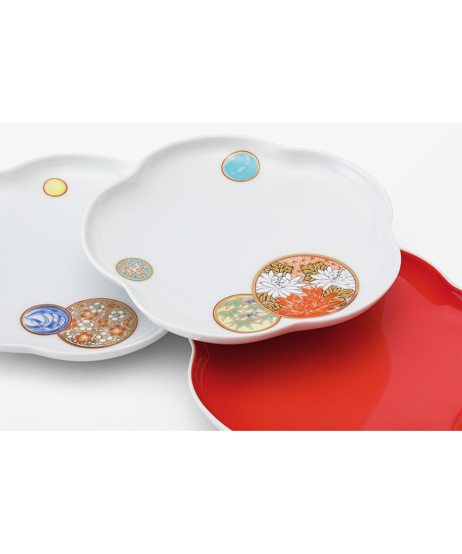 マルヒロ ハウスインダストリアル 赤と黒茶の水滴模様皿 2枚セット