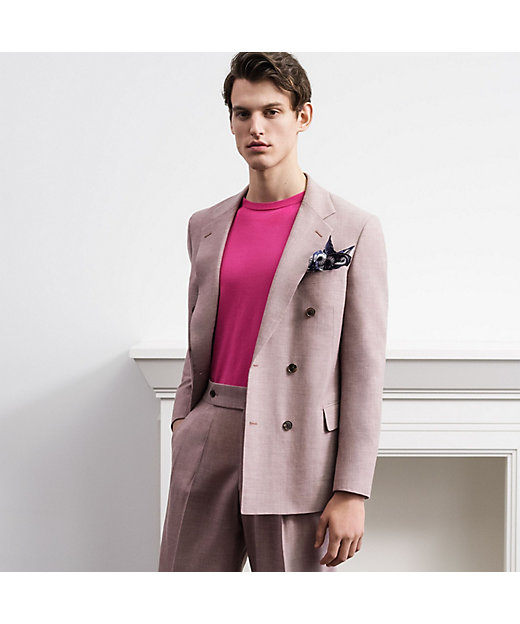 ウールシルクリネン 6Bダブルブレストテーラードジャケット