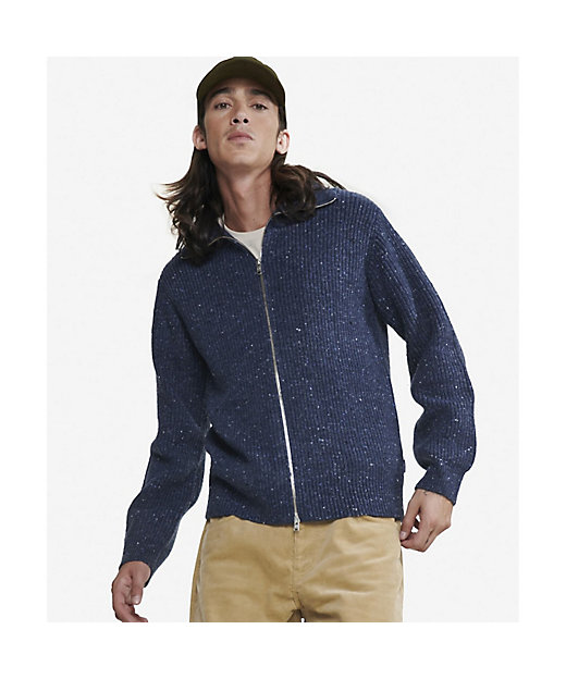 メランジ ウール ハイネックジップアップニットセーター ／ ダブル