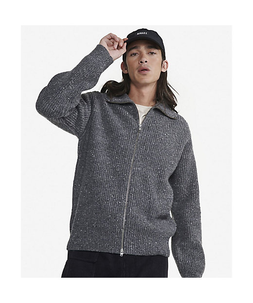 メランジ ウール ハイネックジップアップニットセーター ／ ダブル