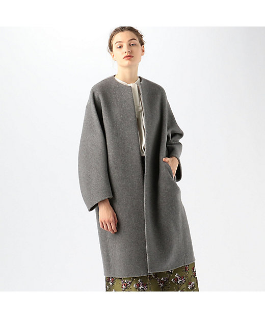 ウールカシミヤダブルフェイス ノーカラーコート | maison