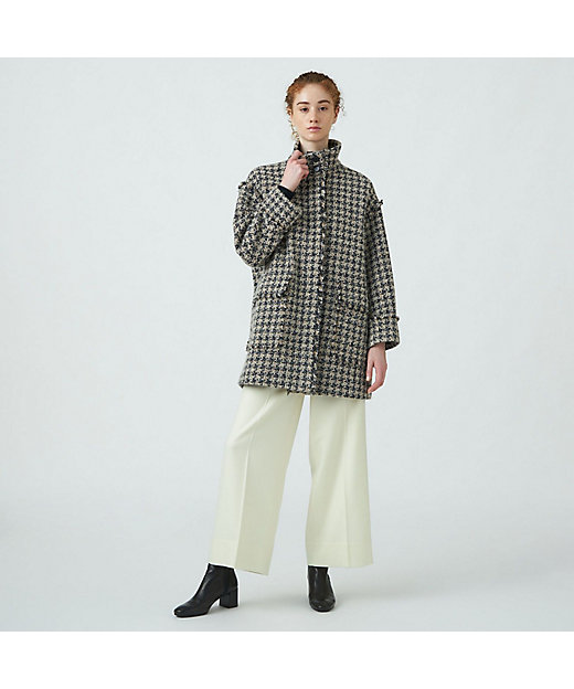 ミックスハウンドトゥースツイード スタンドカラーコート | maison