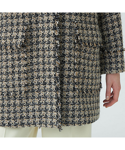 ミックスハウンドトゥースツイード スタンドカラーコート | maison