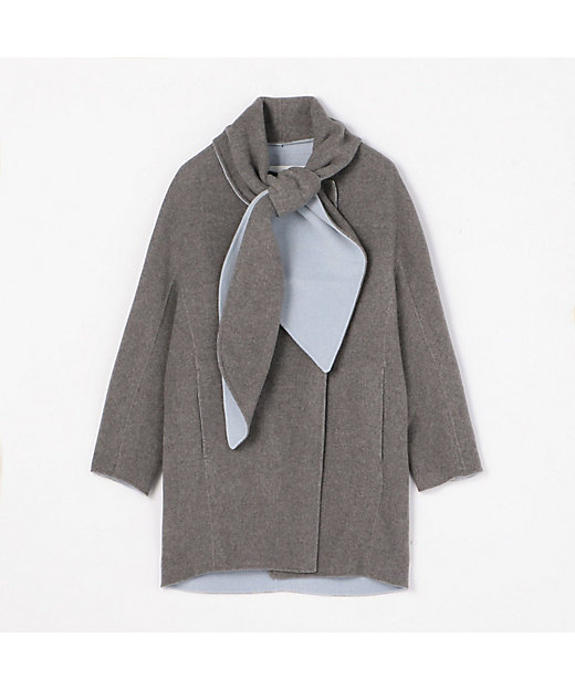 ウールダブルフェイス ストール付きノーカラーコート | maison