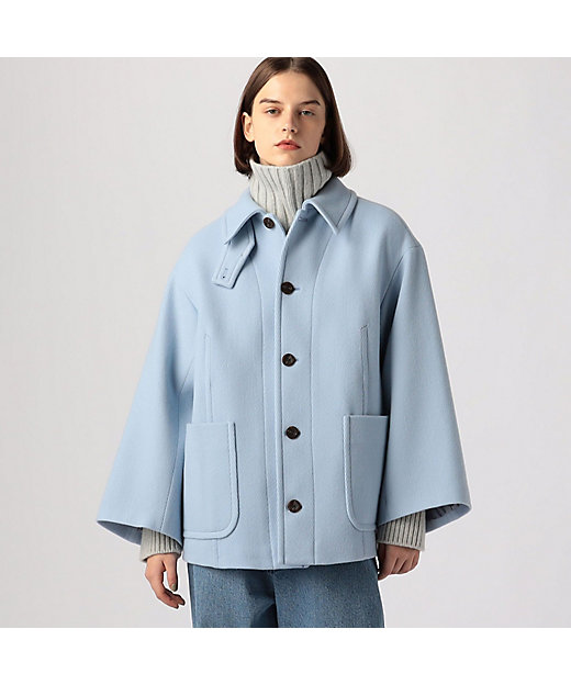 ウールヘリンボーン ワイドスリーブハーフコート | maison