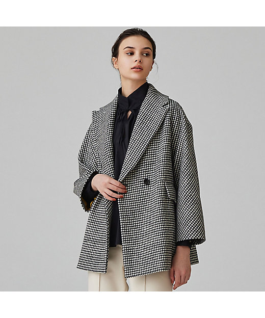 ウールカシミヤハウンドトゥース ビッグカラーショートコート | maison