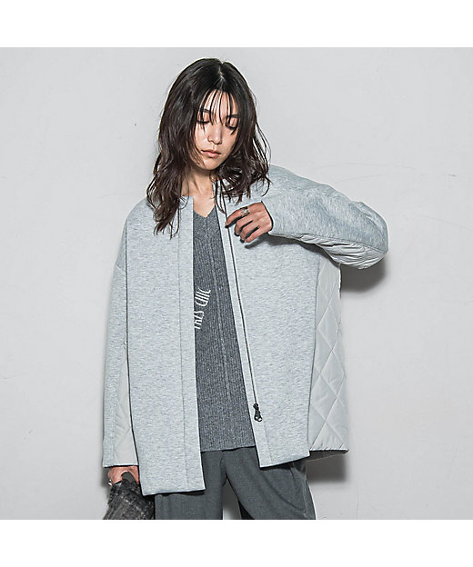 モスダンボール×中綿キルティングノーカラーコート≪手洗い可能