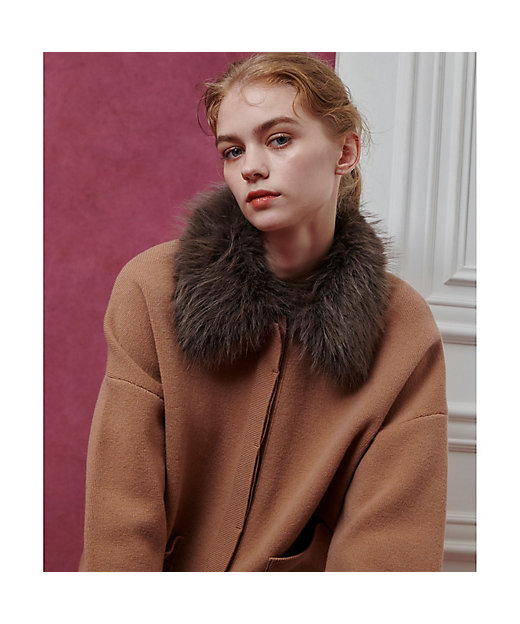 LOULOU WILLOUGHBY】ファー衿ニットショートコート