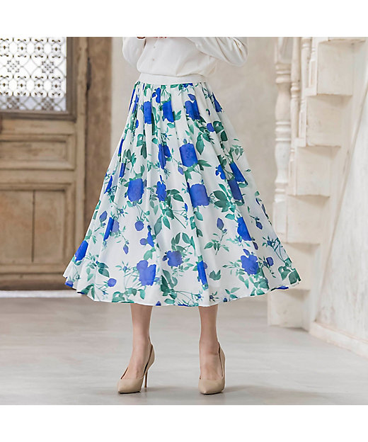 ブルーローズプリントスカート≪洗濯機で洗える≫ | Viaggio Blu