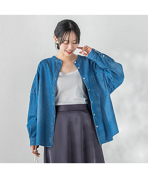 バンドカラーデニムシャツ≪洗濯機で洗える≫ | Droite lautreamont