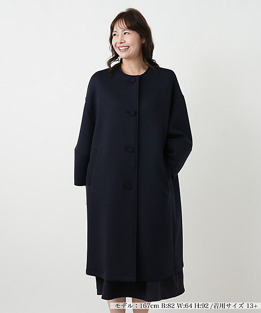 ノーカラーAラインコート【NEMIKA】 | Leilian plus house