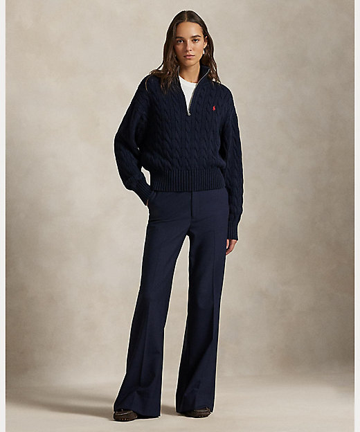 ケーブルニット コットン クォータージップ セーター