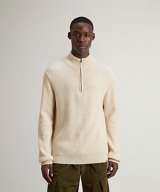 ウール カシミヤ リブド ハーフジップ／WOOL CASH