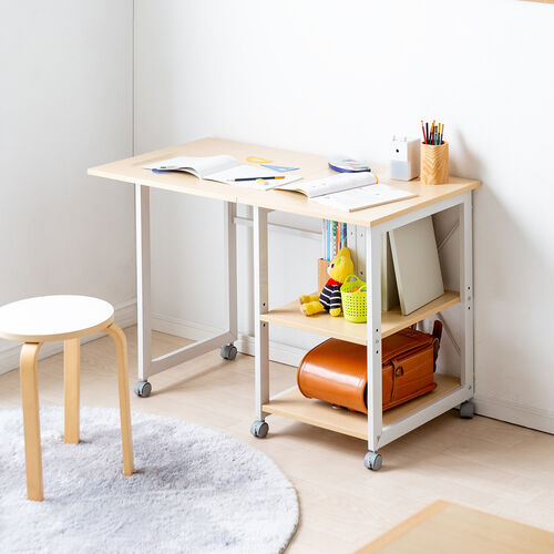 折りたたみデスク キャスター付き ライトブラウン 100-DESKN006LM