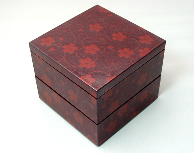 二段重 桜唐草 朱 【製造中止・在庫限り】 漆器の井助