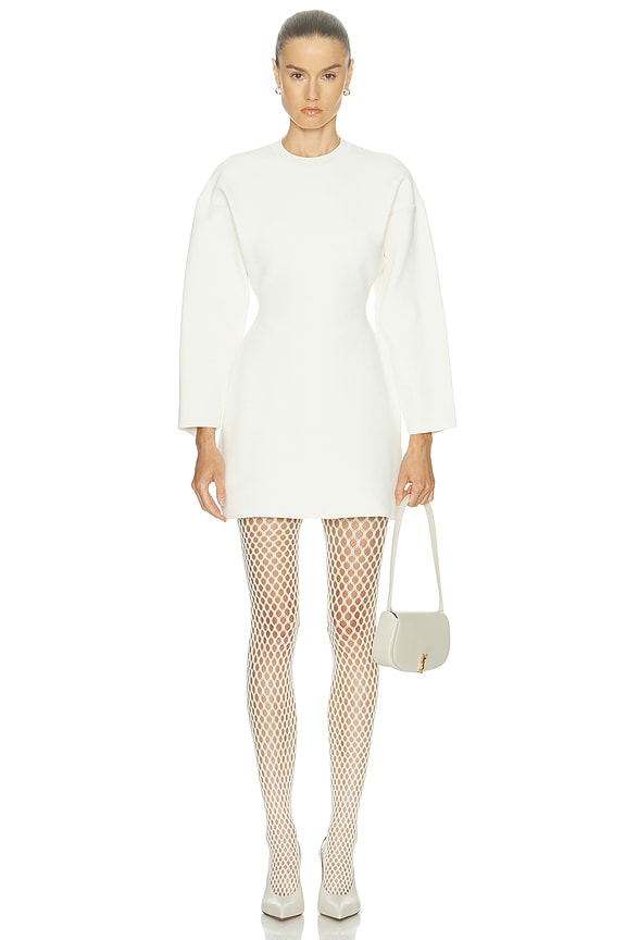self-portrait Long Sleeve Mini Dress in White | FWRD