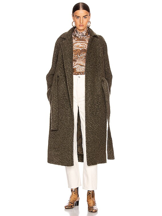Ganni Boucle Wool Coat in Kalamata | FWRD