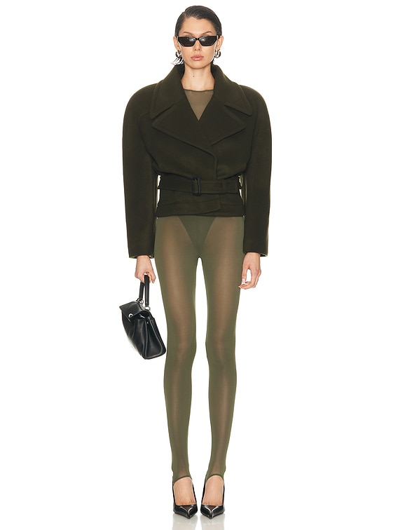 Stella McCartney Brushed Wool Short Coat in Dark Khaki | FWRD