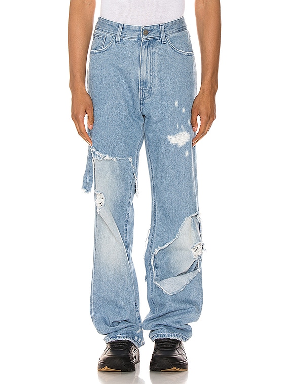 Raf Simons Destroyed Denim Pants in Light Blue | FWRD