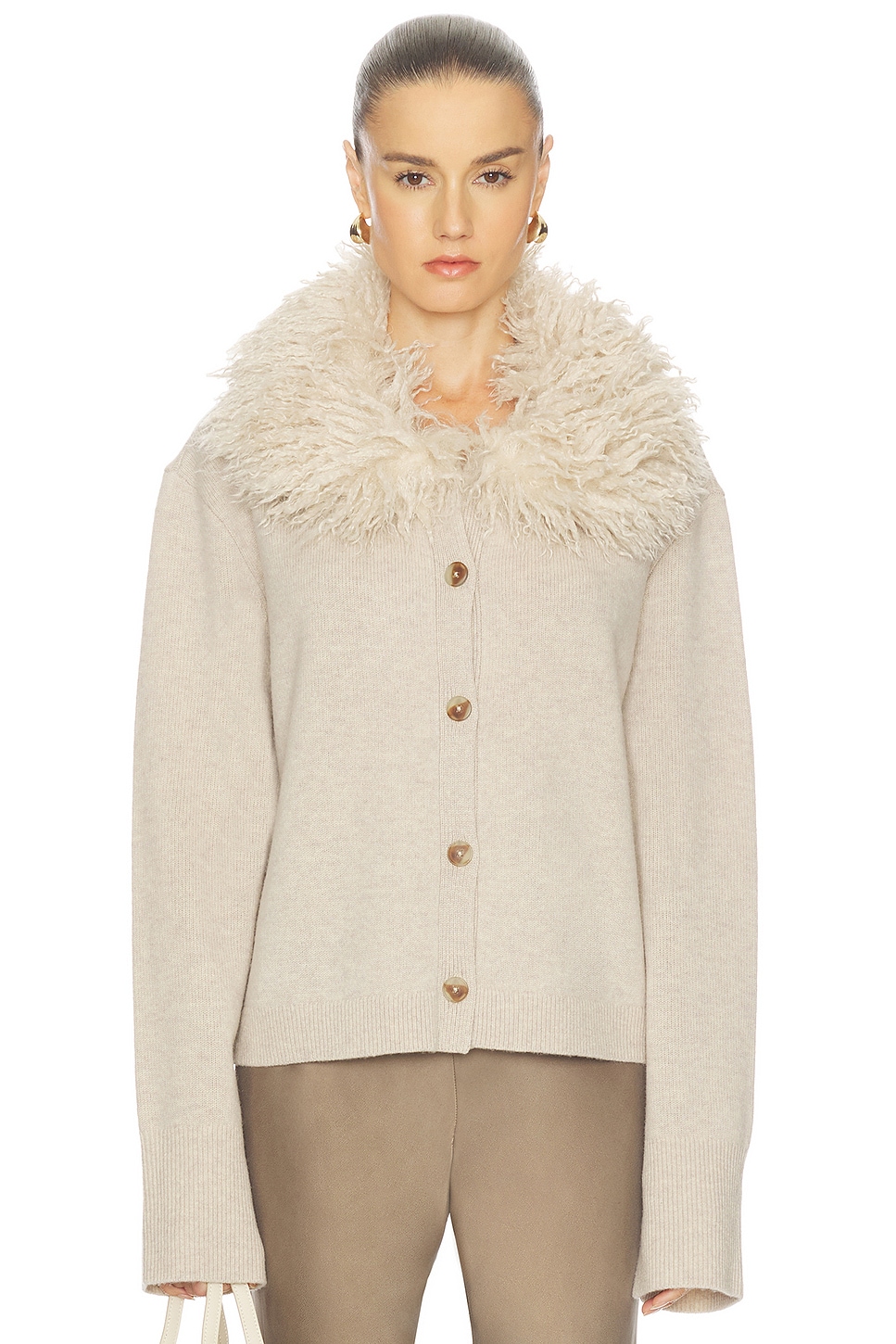 L'Academie By Marianna Allegria Faux Fur Cardigan in Beige Heather