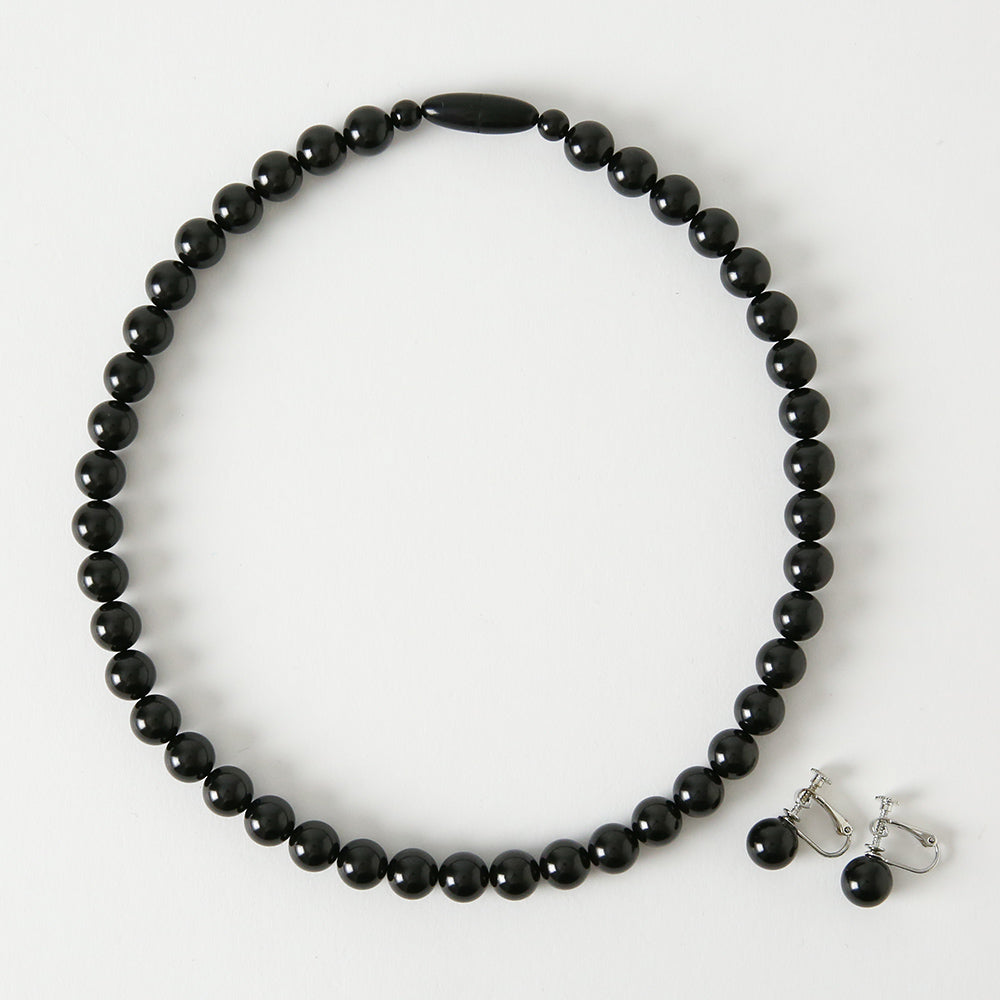 天然10mmジェット ネックレス&イヤリング(ピアス) 2点セット