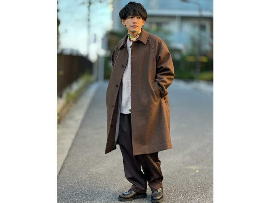 LARDINI ウールフランネルソリッド キャメルチェスターコート