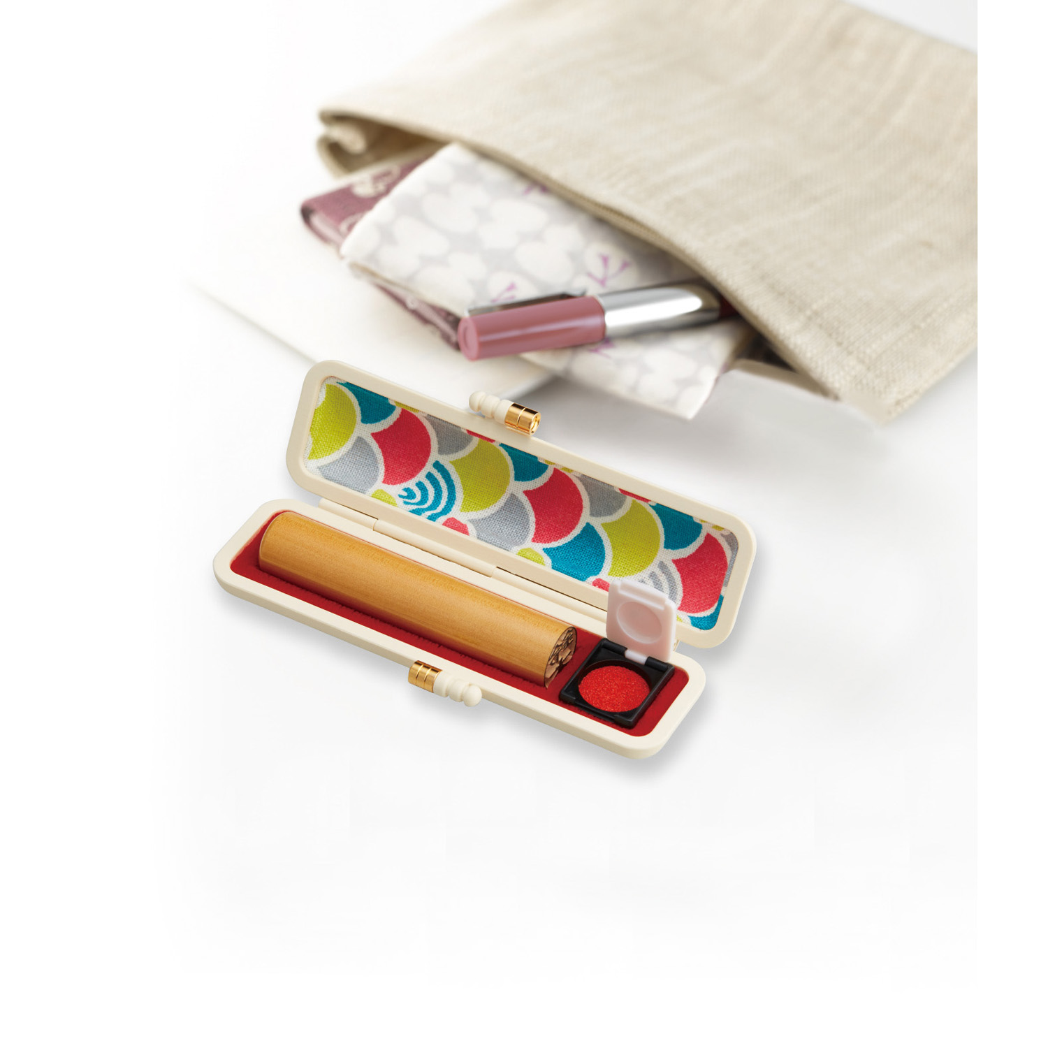 印鑑ケース 縞つばき柄 白|THC-ES19-5|商品カタログ|シヤチハタ株式会社