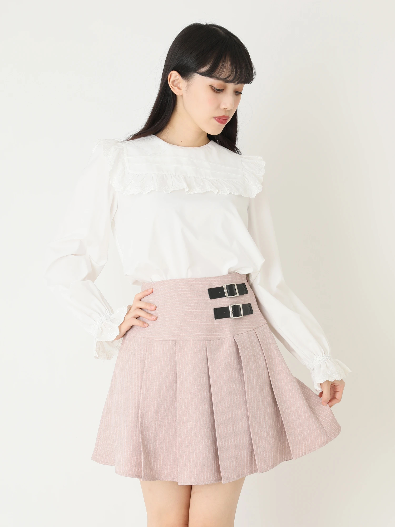 ヨーク切替ストライププリーツSK - Ank Rouge(アンクルージュ)の