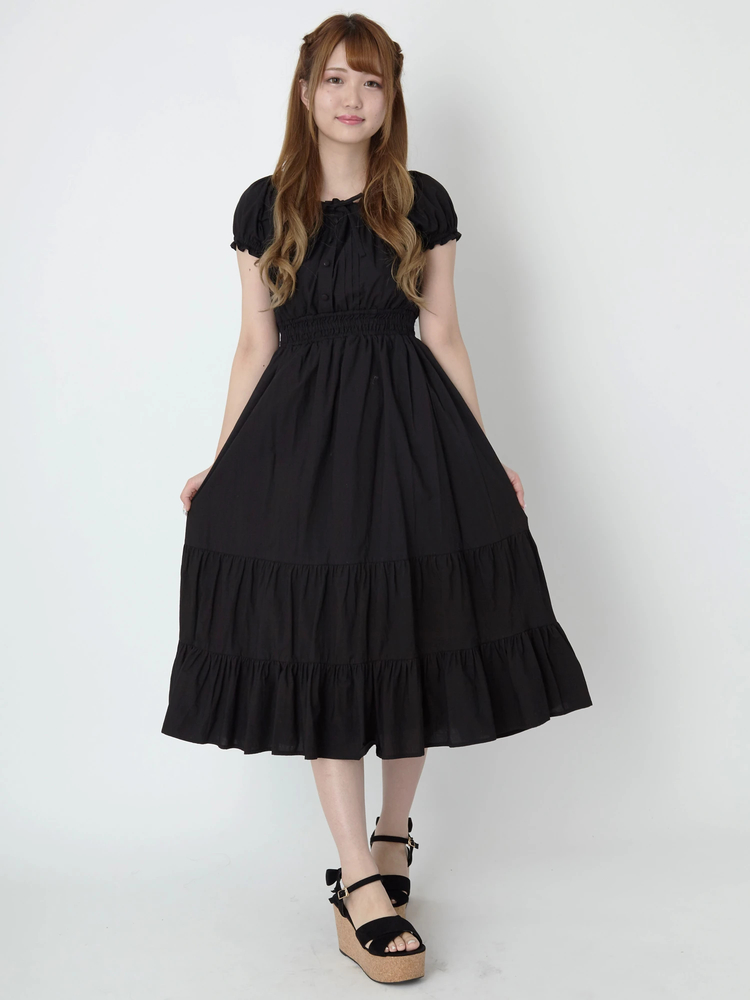 LIZLISA スピンドルヨークティアードワンピース ブラック スピンドル