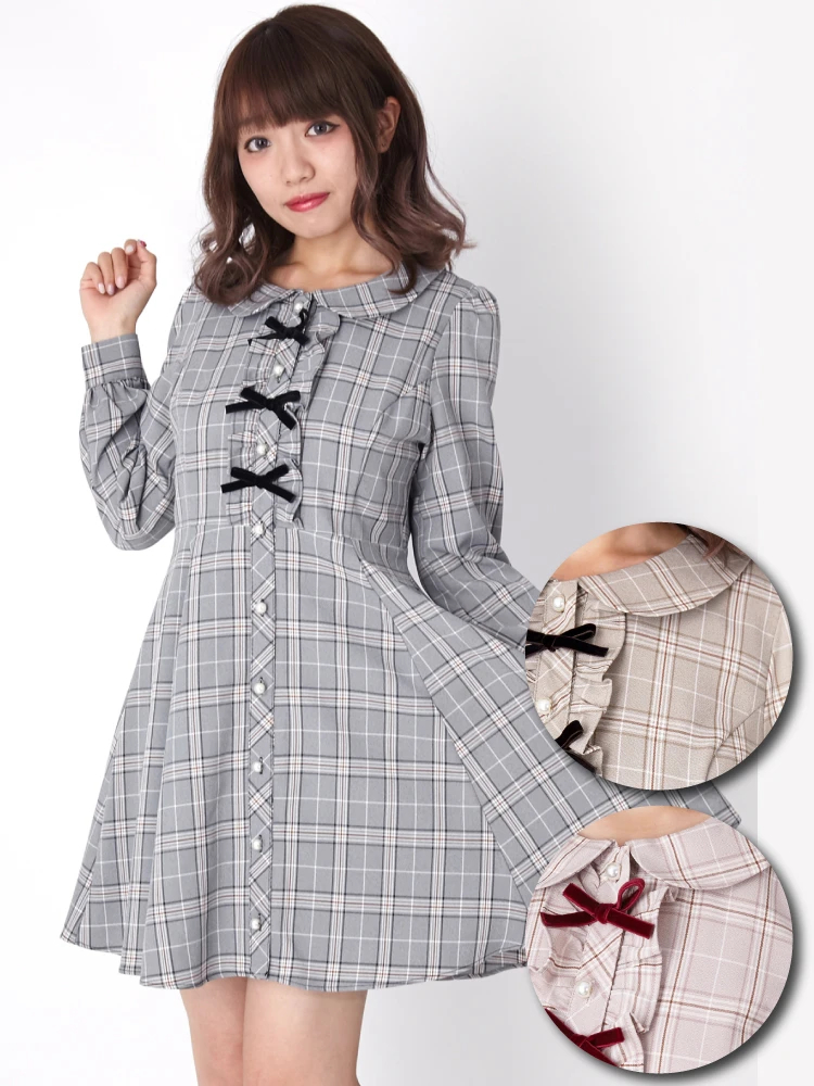 新品・未開封】ハニーミュウ チェック アンサンブル ワンピース グレー