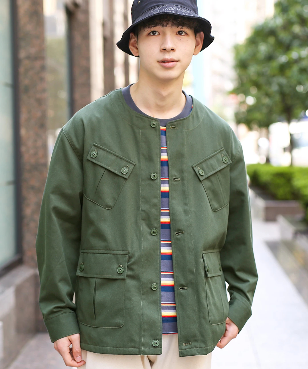 ノーカラーミリタリージャケット / ジャケット・ブルゾン | エスニック