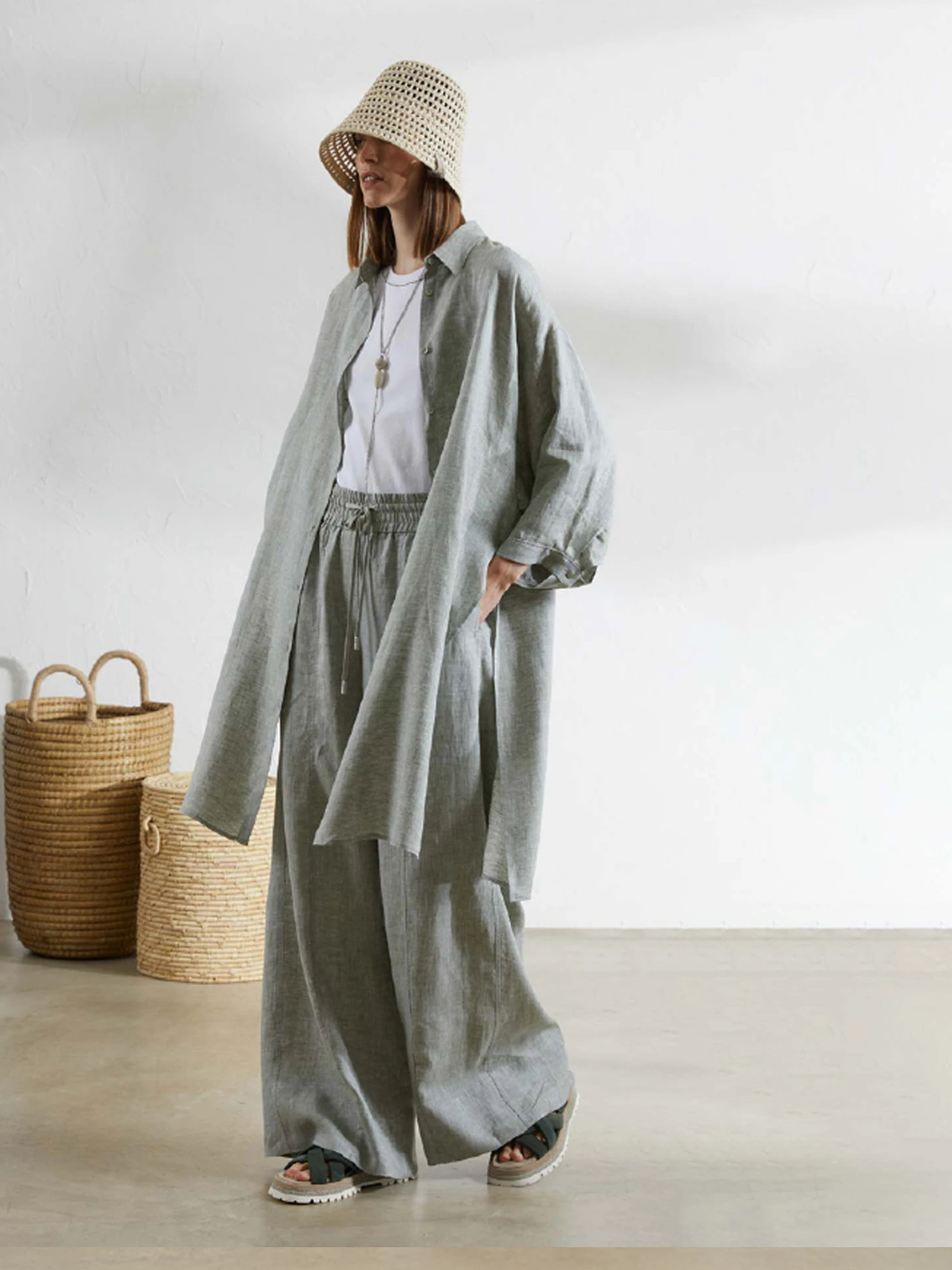 麻100％ワイドパンツ / PESERICO（ペセリコ）｜woollen online store