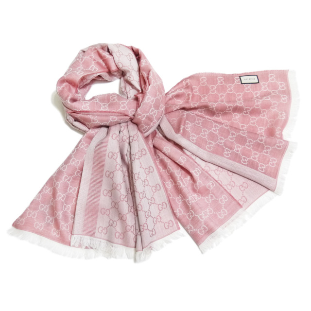 グッチ シルク混 GG柄 大判ストール ピンク GUCCI