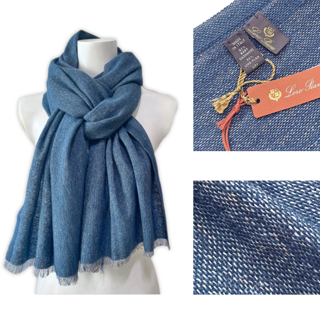 ロロピアーナ メンズ カシミア×リネン ストール 紺 Loro Piana