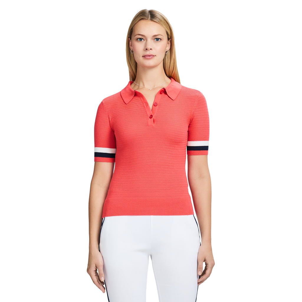 RAQUEL SHORT SLEEVE POINTELLE SWEATER POLO - CAYENNE – IZOD