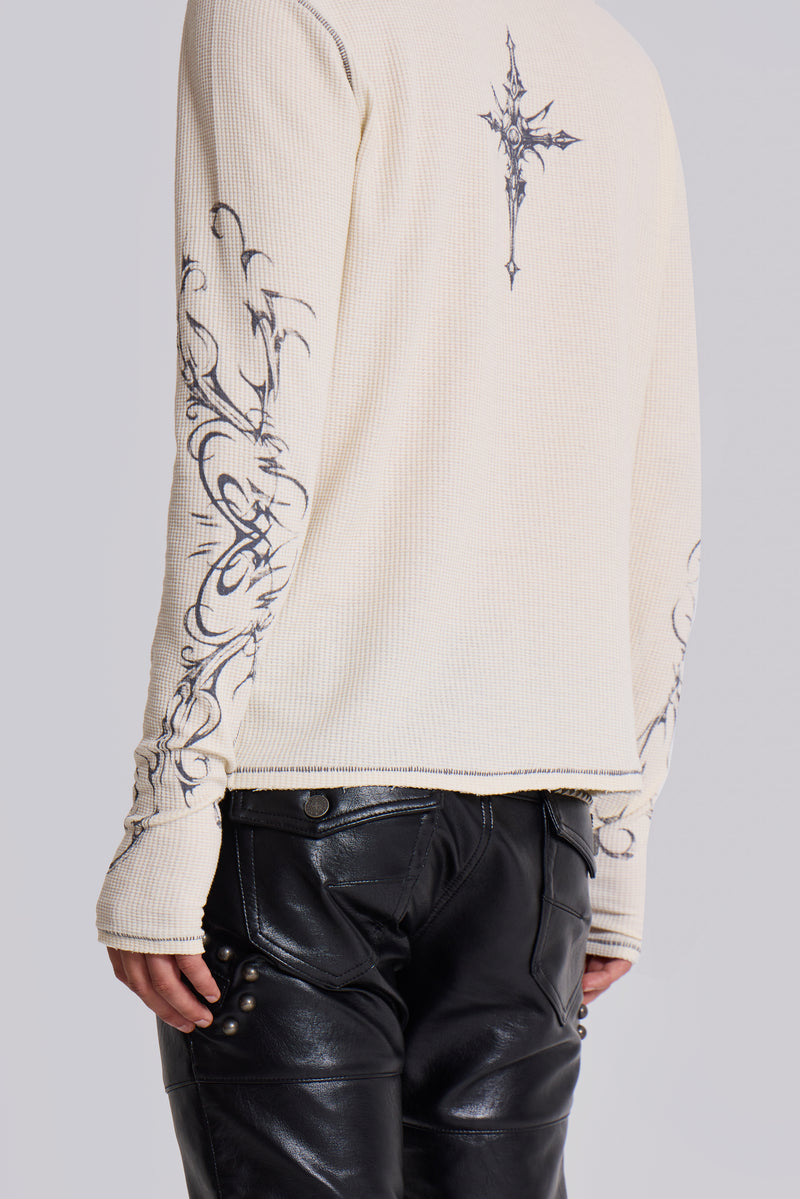 Ines Waffle White Long Sleeve Tee | Jaded London | Clothing