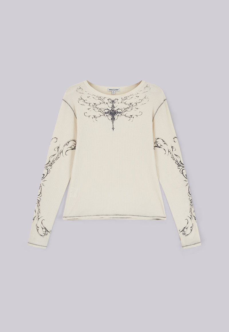 Ines Waffle White Long Sleeve Tee | Jaded London | Clothing