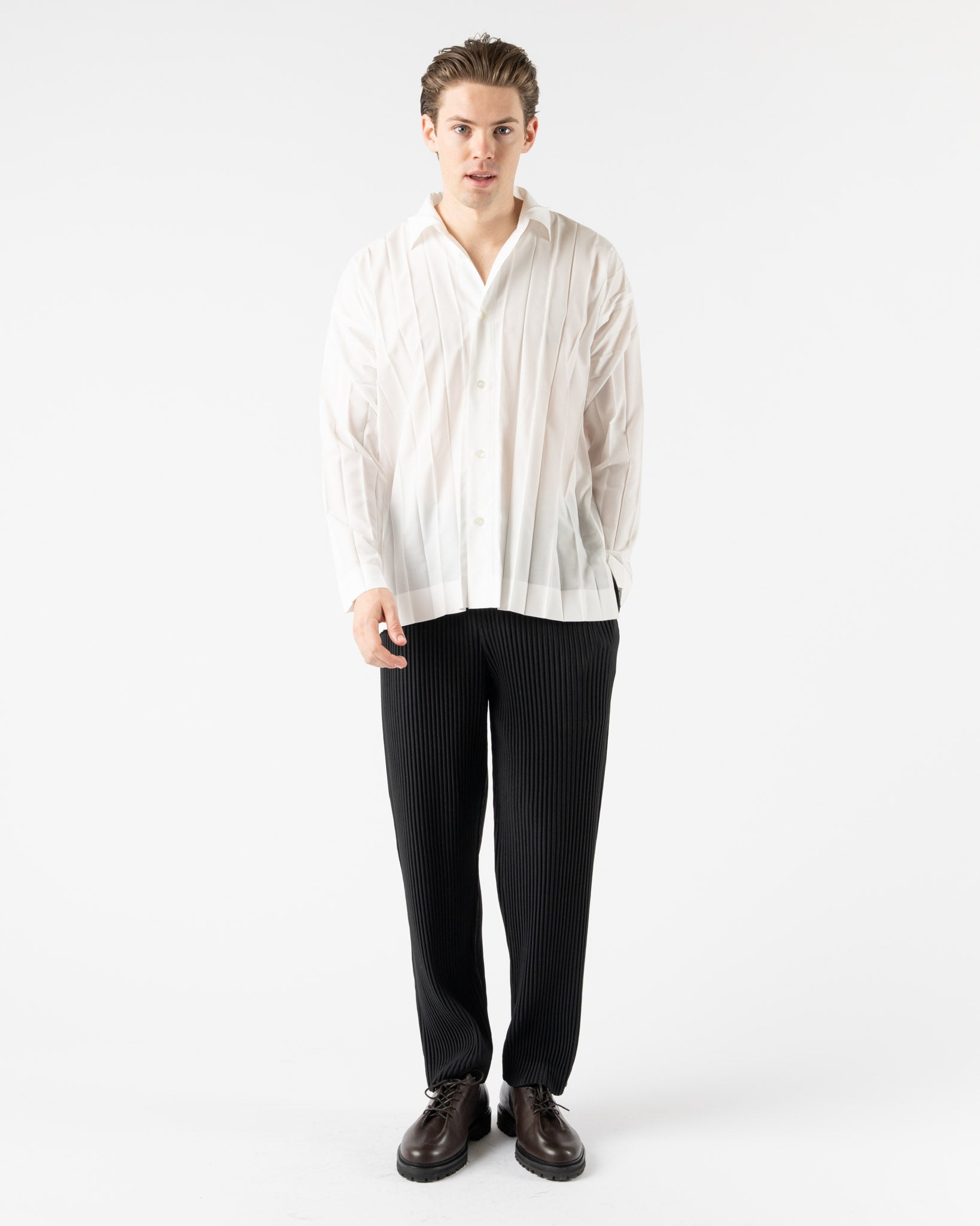 Homme Plissé Issey Miyake Edge Shirt in White Curated at Jake and