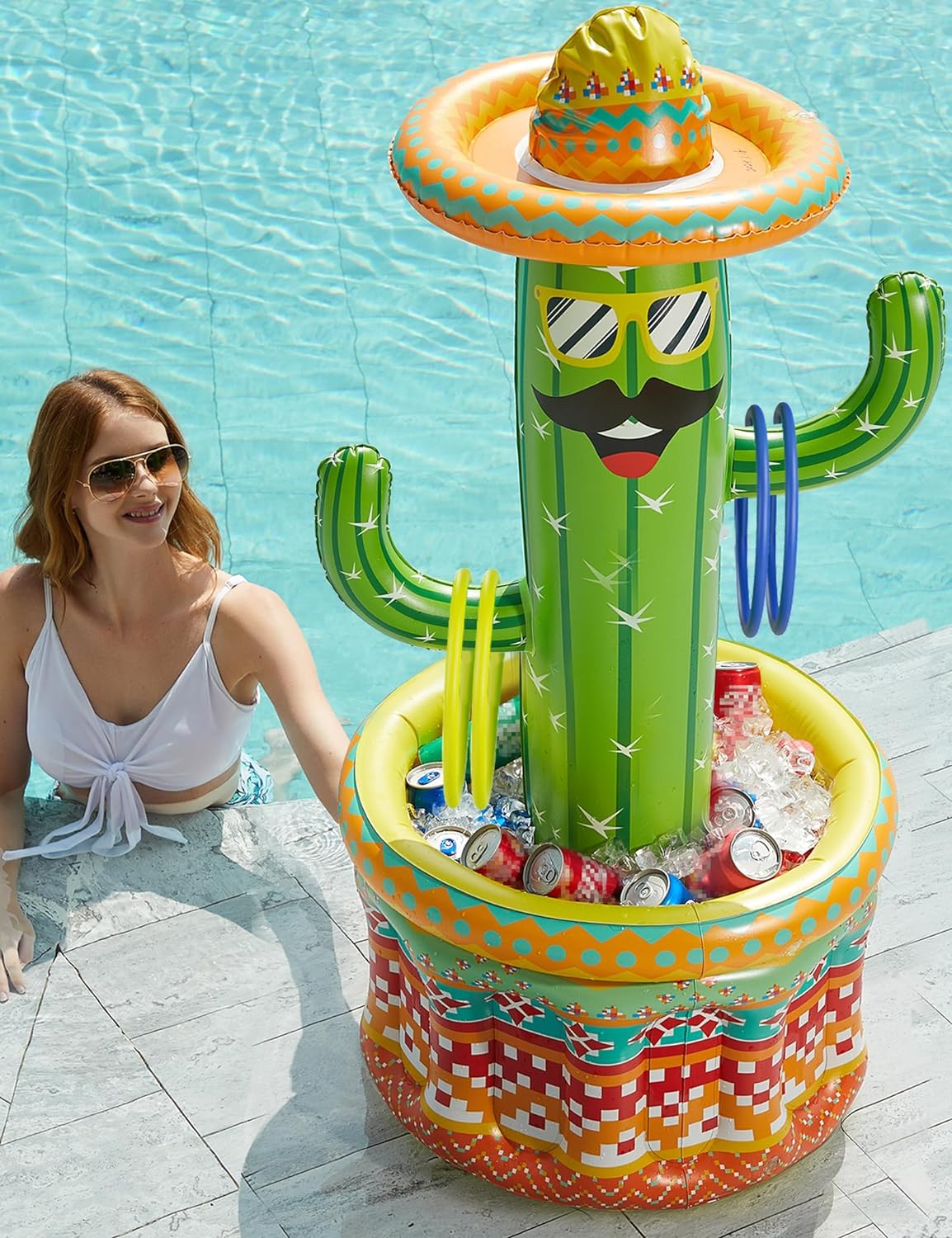 Jasonwell Inflatable Pool Party Cooler - Fiesta Cactus Ice Bucket Luau