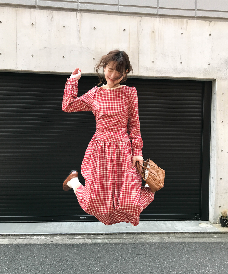サイドリボンギンガムチェックレトロワンピース – jemiremi（ジェミレミ）